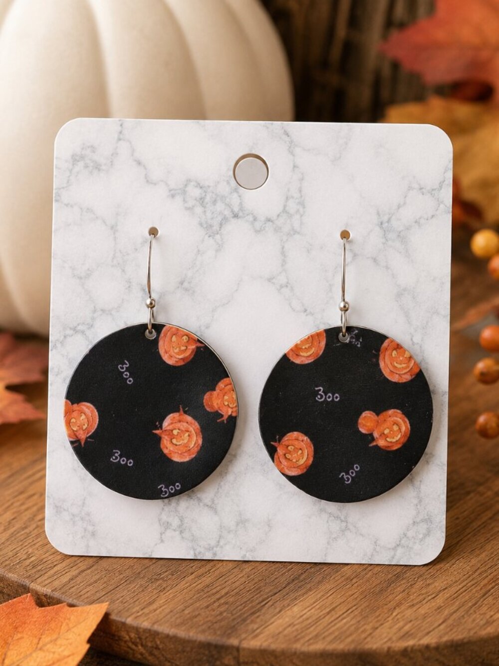 3/$20 Pumpkin faux leather earrings